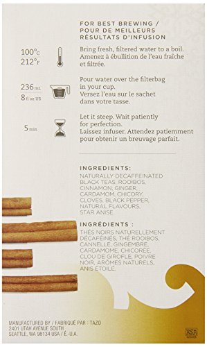 Tazo Decaf Tazo Chai Filter Bag Tea, 24-Count Packages (Pack of 6)