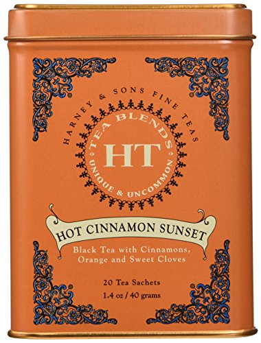 Harney and Sons Hot Cinnamon Sunset, Flavored Black 20 Sachets per Tin