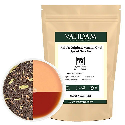 India’s Original Masala Chai Tea Leaves – Ancient Indian House Recipe – 2016 Harvest Assam CTC Black Tea blended with Cardamom, Cinnamon, Black Peppercorns & Cloves – from India, 3.53oz